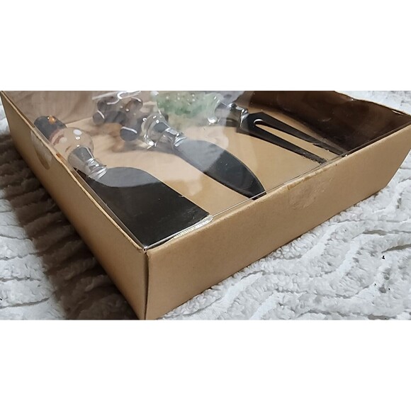 NEW Dennis East CHRISTMAS BlownGlassHandle CHEESE/HORS D'OUVRES 3pc Utensils NiB - Picture 6 of 9